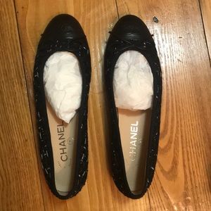 Black Tweed Ballerina Slippers. Brand New.